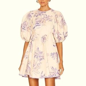 NWT Zimmermann Linen Day Mini Dress Pearl Palm Toile Puff Sleeve AU 0P (US 2)